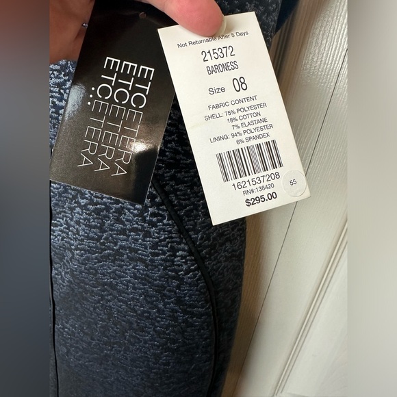 New ETCETERA Baroness Jacquard Dress Shift Sheath Blue Black Geo VNeck Classic - Picture 7 of 12